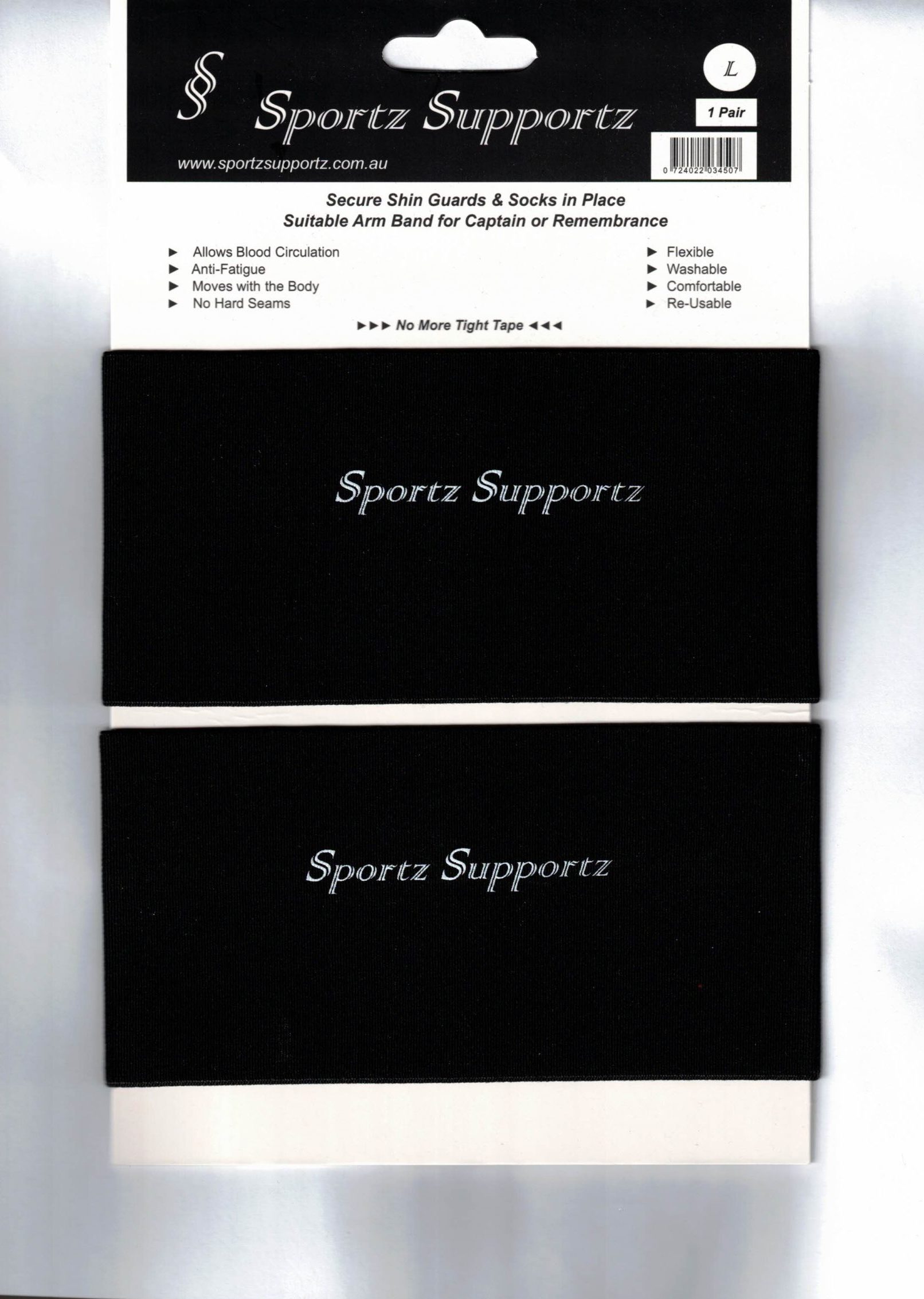 1 Pair Shin Guard Stay / Sock Stay / Armband</br> Black </br> Large