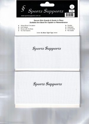 1 Pair Shin Guard Stay / Sock Stay / Armband </br>White</br> Large