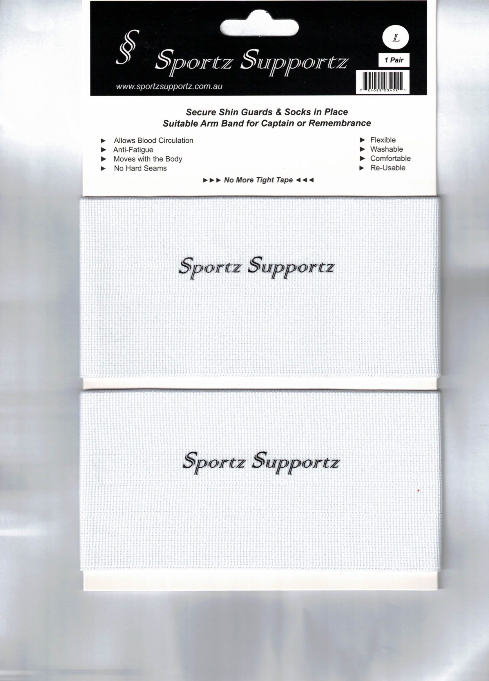 1 Pair Shin Guard Stay / Sock Stay / Armband </br>White</br> Large